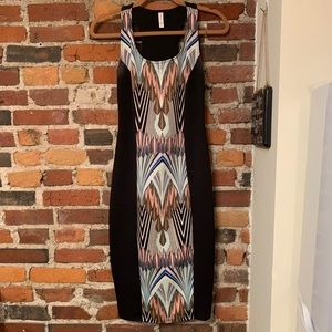 Xhilaration Black Midi Dress with Printed Center